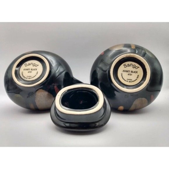 Sango Avanti Black #4721 Creamer & Sugar Bowl with Lid‎ Ceramic Pottery Set NWOT - Picture 6 of 10